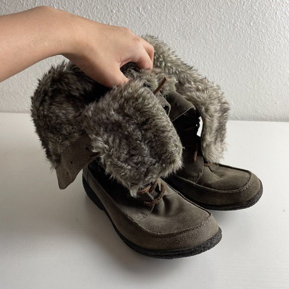 Sam Edelman Winter Snow Boots Womens 6 Faux Fur Lined Shearling Taupe Grey Suede - Picture 2 of 6